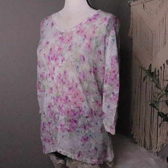 J. Jill | Floral Gauze Knit Top XS - Picture 1 of 6
